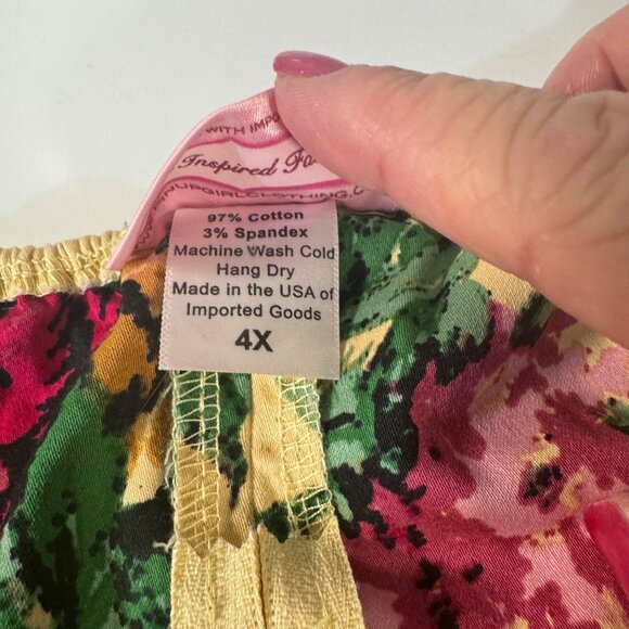 Pinup Couture Womens Floral Peasant Top 4X Yellow & Pink - Picture 6 of 6